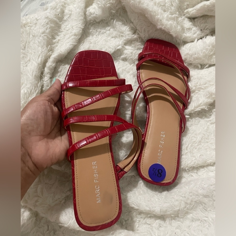 Marc Fisher Croc-Embossed Red Sandals